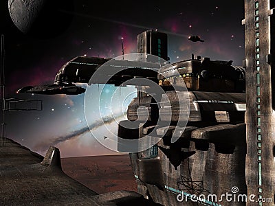 Space base on far planet Stock Photo