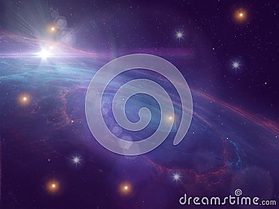 Bright cosmic blue starry sky galaxy dark earth from space background Stock Photo