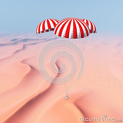 Space capsule approaches touchdown in a desert landscape Cartoon Illustration