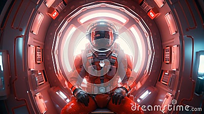 Space capsule astronaut - 3D illustration of space suit wearing male figure inside spacecraft cockpit Cartoon Illustration