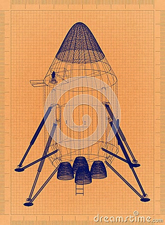 Space Capsule - Retro Blueprint Stock Photo