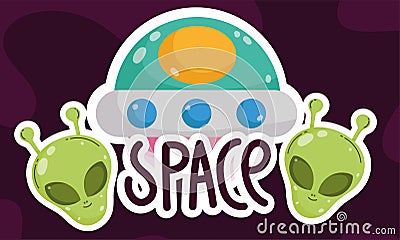 space cartoon aliens characters and ufo exploration Vector Illustration