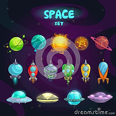 Space cartoon icons set Vector Illustration