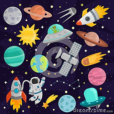 Space cartoon set vector. Vector Illustration