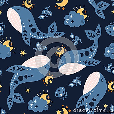 Space celestial kids seamless pattern Vector Illustration