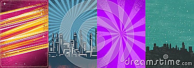 Space city set flyers colorful Vector Illustration