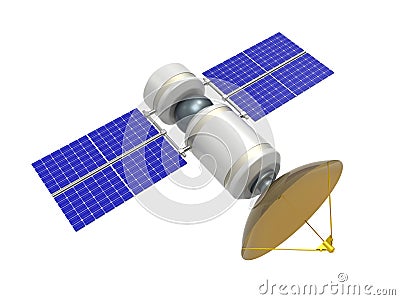 Space communication satellite. Geostationary satellite. Modern satellite. Satellite connection. Cartoon Illustration