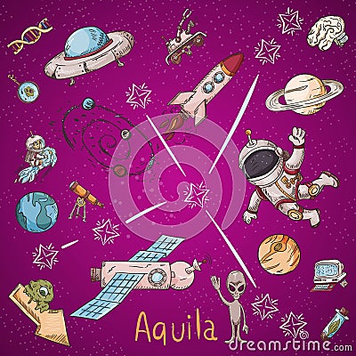 Space constellation with the name_3_and color illustrations on a scientific and fantastic theme Vector Illustration