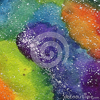 Space Cosmic background. Colorful watercolor galaxy or night sky with stars. Hand drawn cosmos illustration with blobs Cartoon Illustration