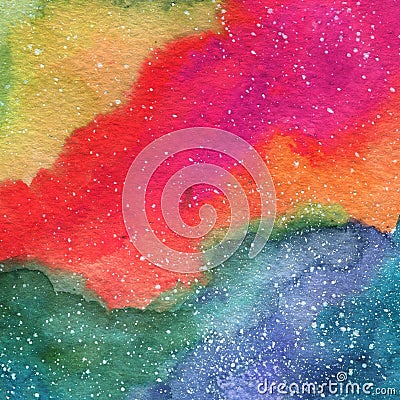 Space Cosmic background. Colorful watercolor galaxy or night sky with stars. Hand drawn cosmos illustration with blobs Cartoon Illustration