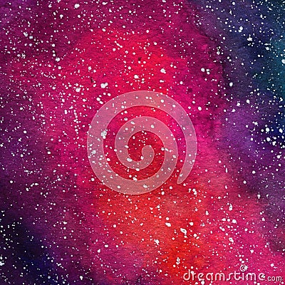 Space Cosmic background. Colorful watercolor galaxy or night sky with stars. Hand drawn cosmos illustration with blobs Cartoon Illustration