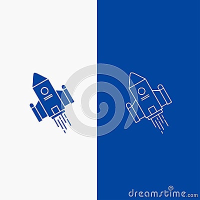 space craft, shuttle, space, rocket, launch Line and Glyph web Button in Blue color Vertical Banner for UI and UX, website or Vector Illustration