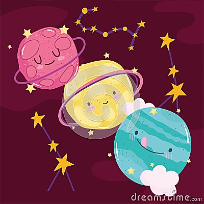 Space cute planets galaxy constellation stars backrgound Vector Illustration