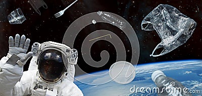 Space debris, planet Earth. Plastic debris in space. Elements of this image furnished by NASA Stock Photo