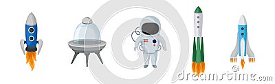 Space Discovery Object with Shuttle, Astronaut and Rocket for Universe Exploration Vector Set Vector Illustration