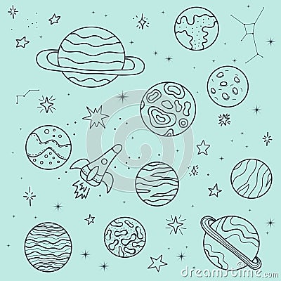 Space doodles drawing Stock Photo