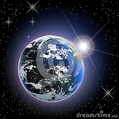 Space Earth Sun Rise Vector Illustration