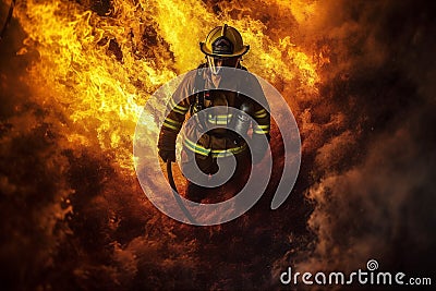 fighter smoke fireman equipment rescue uniform firefighter emergency safety fire. Generative AI. Stock Photo