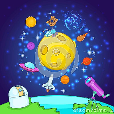 Space exploration concept, cartoon style Vector Illustration