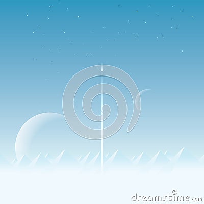 Space exploration concept vector background with large planets in the sky. Space shuttle or rocket launching into Vector Illustration