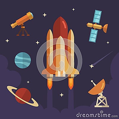 Space exploration flat icon set Vector Illustration