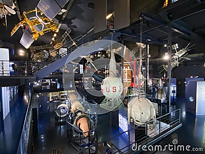 Space exploration hall, Air and Space Museum le Bourget, Paris, France Editorial Stock Photo