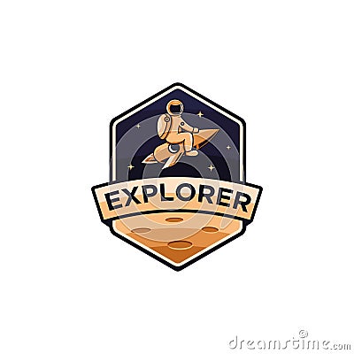 Space explorer astronaut badge logo vector Vector Illustration