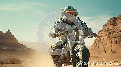 Astronaut Cruising on Alien Terrain Stock Photo