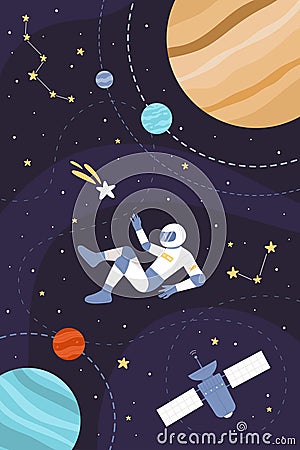 Space explorers travel vertical concept vector illustration. Cartoon Illustration