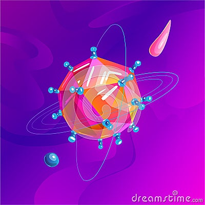 Space fantasy planet, asteroid, moon, fantastic world game vector cartoon icon, illustration in virus style. Color Vector Illustration