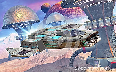 Space fighter and alien planet Stock Photo