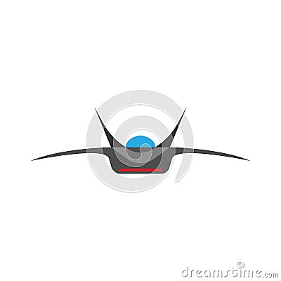 Space fighter front view flat vector icon. Flight transport aerospace combat technology plane Vector Illustration