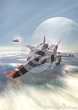 Space fighter on patrol Cartoon Illustration