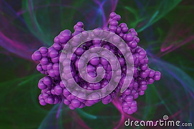 Space-filling molecular model of leptin, human peptide hormone, hunger or obesity hormone. Rendering based on protein Cartoon Illustration