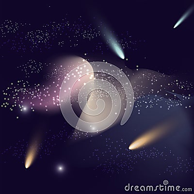 Space galaxy background with nebula, comets, star dust and bright shining stars Vector Illustration