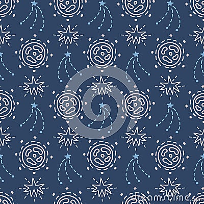 Space Galaxy childish seamless pattern with stars, cosmic elements Vector Illustration