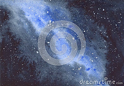 Watercolor open space, space galaxy, outer space, blue nebula, space illustration Cartoon Illustration