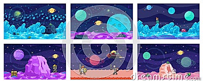 Space game. The galactic soundtrack sets mood for epic space game adventure Vector Illustration