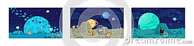 Space game. The 8-bit space game metaphorically represents vastness universe Vector Illustration