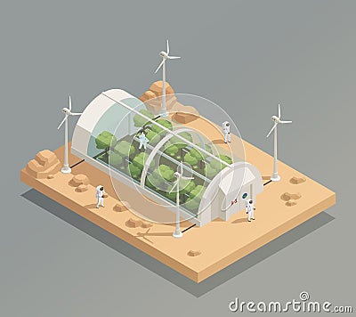 Space Greenery Facility Isometric Composition Vector Illustration