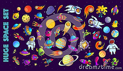 Space hand drawn cartoon vector illustrations set Vector Illustration