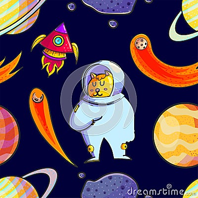 Space hand drawn seamless pattern Vector Illustration