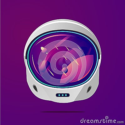 Space helmet on isolated background. Pilot mask vector clip art. Astronaut spacesuit with space on reflection. Vector Illustration