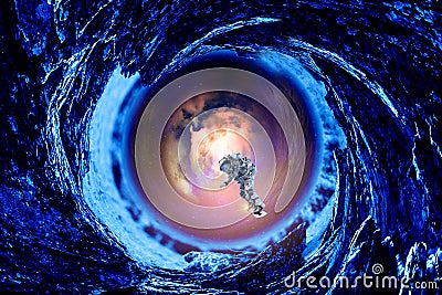 Space hole and astronaut. Mixed media Stock Photo