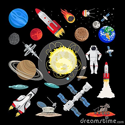 Space icons in flat style Vector Illustration