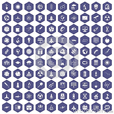 100 space icons hexagon purple Vector Illustration