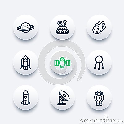 Space icons set in line style Vector Illustration