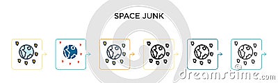 Space junk vector icon in 6 different modern styles. Black, two colored space junk icons designed in filled, outline, line and Vector Illustration
