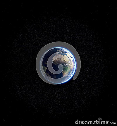 Space junk, view of the Earth from space surrounded by debris Stock Photo