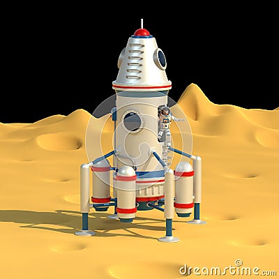 Space lander with astronaut on the surface of the moon Cartoon Illustration